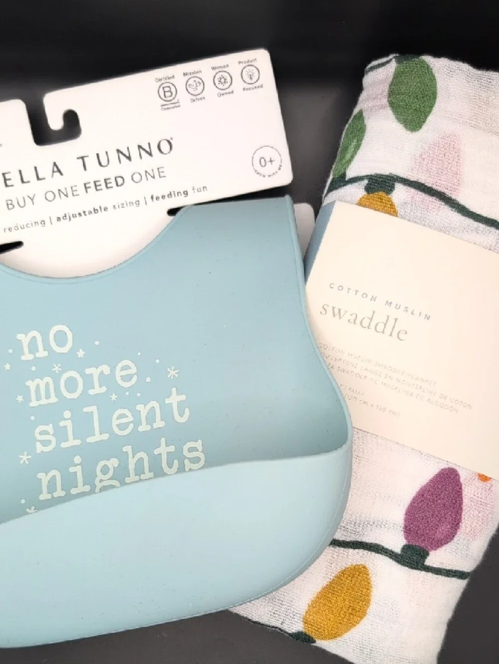 Baby Gift Bundle Swaddle and Bib Holiday Theme NWT